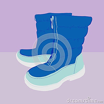 Illustration of hand drawn colorful women Footwear in isometric style. Shoes Casual and sport style, snow boots for cold Vector Illustration