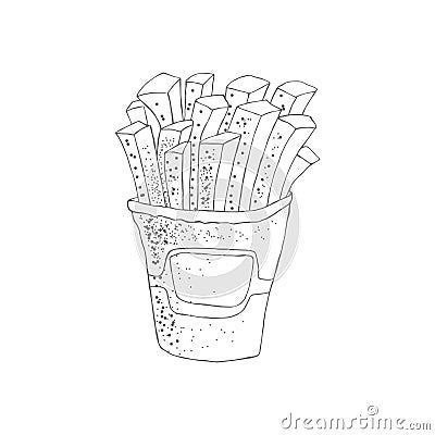 Illustration of hand drawn french fries potato. Sketched fast food. Vector Illustration