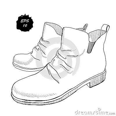 Illustration of hand drawn graphic Men and women Footwear, shoes. Shoe for casual and sport style, gumshoes, boots for Vector Illustration