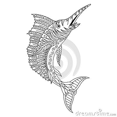 Hand drawn of marlin fish in zentangle style Vector Illustration