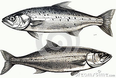 Hand drawn sardine fish, abstract background, animals, marine life Cartoon Illustration