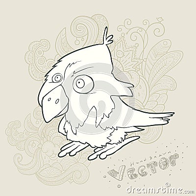 Illustration hand drawn vector retro cartoon bird Vector Illustration