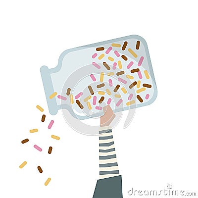 Illustration of a hand holding a bottle of rainbow sprinkle Stock Photo