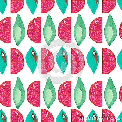 Illustration hand-painted acrylic gouache Seamless pattern Exotic fruit grapefruit leaf on white background Stock Photo