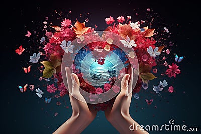 Illustration of hands forming a heart composed Stock Photo