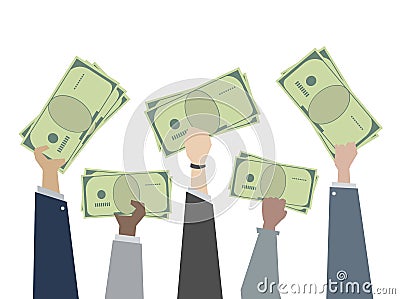 Illustration of hands holding paper money Vector Illustration