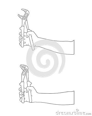 Illustration of hands holding water pump pliers Vector Illustration