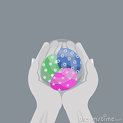Hands holds painted Easter eggs Vector Illustration