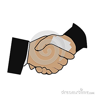 illustration of a handshake gesture by inserting a bribe sheet to expedite work Stock Photo