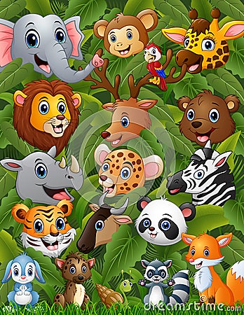 Happy animals forest together Vector Illustration