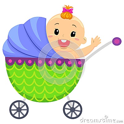 Illustration of Happy Baby In Carriage Vector Illustration