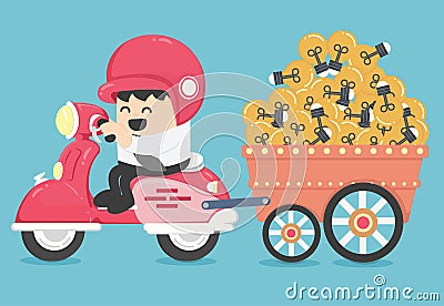 Illustration Happy Businessman delivery with light bulbs for ide Vector Illustration