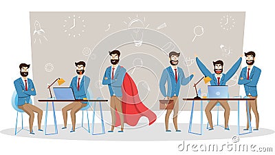 Illustration of happy Businessmen in different poses. Stock Photo