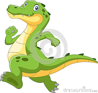 Happy cartoon crocodile running fast Vector Illustration