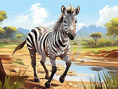 Illustration of a Happy Cute Zebra Horse Cartoon Illustration