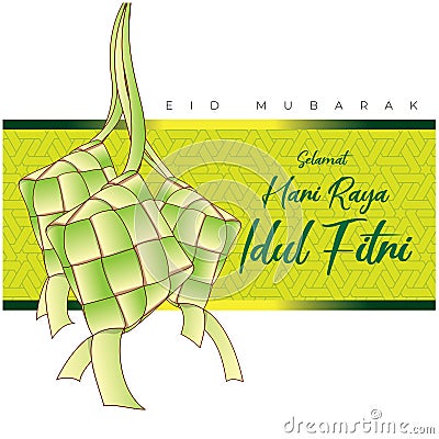 Illustration of Happy Day Eid Al-Fitr greeting card. With arabic ornament in the background. Vector Illustration