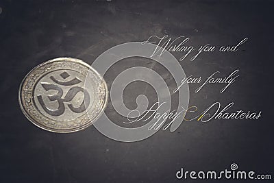 Illustration of Happy Dhanteras with a silver coin Stock Photo