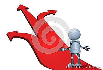 Little robot choosing direction arrow Vector Illustration