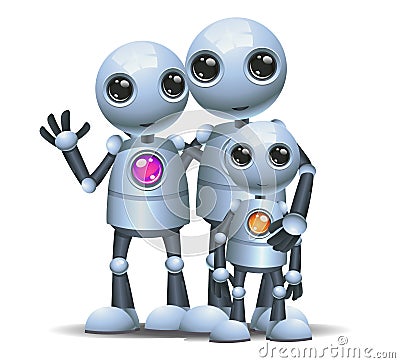 Happy droid little robot family on isolated white Vector Illustration