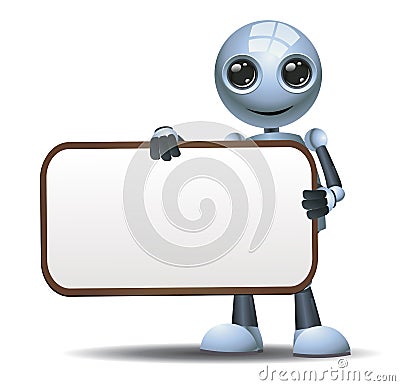 Little robot hold blank sign board Vector Illustration