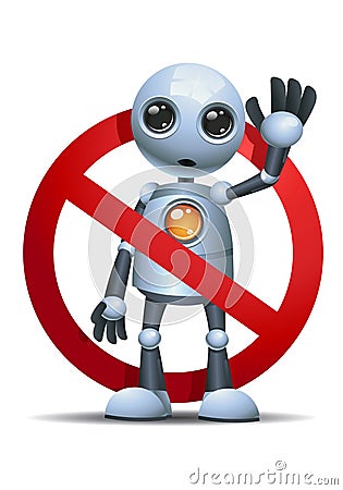 Little robot on no enter sign Vector Illustration