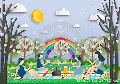 Illustration of happy family on a picnic. family having an outdo Vector Illustration