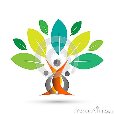 Happy family tree with colorful design on white background Stock Photo