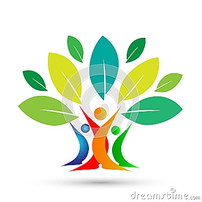 Happy family tree with colorful design on white background Stock Photo