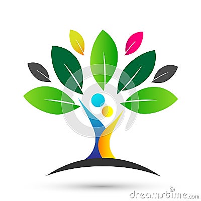 Happy family tree with colorful design on white background Stock Photo