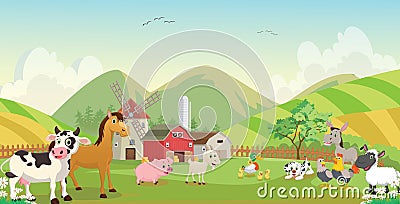 Illustration of happy farm animal cartoon Vector Illustration