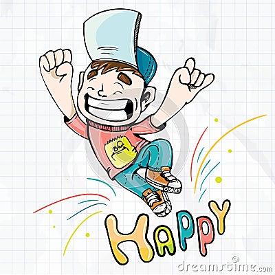 Illustration Happy. Happy boy cartoon Vector Illustration