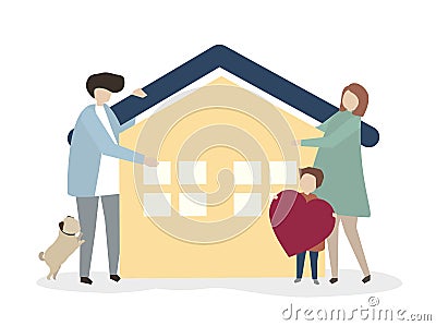 Illustration of a happy and healthy family Stock Photo