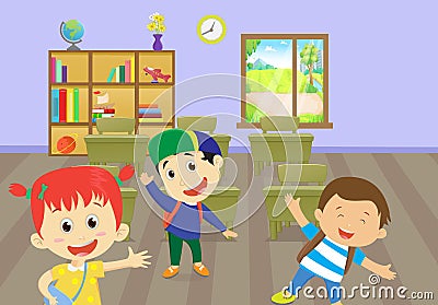 Illustration of a happy kids enjoying in classroom Vector Illustration