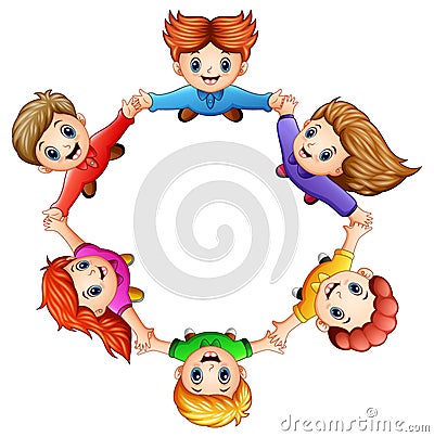 Happy kids holding hands together Vector Illustration