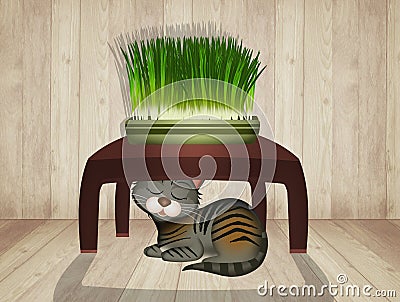 Illustration of happy kitten with catnip Cartoon Illustration