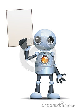 illustration of a happy little robot businessman hold blank paper Vector Illustration
