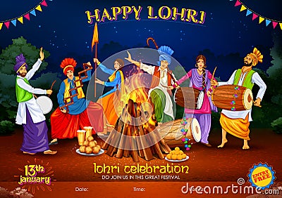 Happy Lohri holiday background for Punjabi festival Vector Illustration