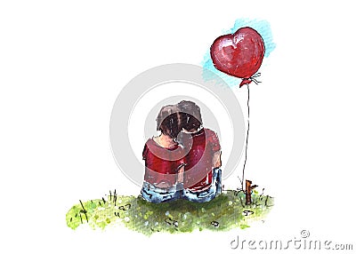 Illustration of happy lovers, Valentine's Day, balloon Stock Photo