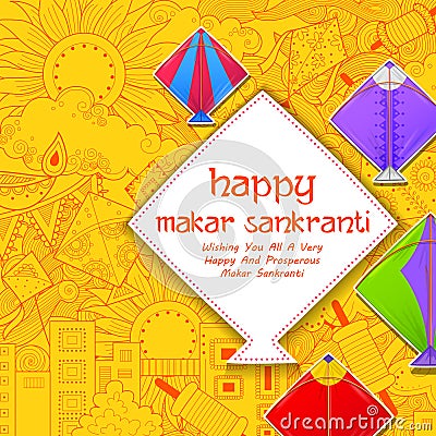 Happy Makar Sankranti wallpaper with colorful kite string Vector Illustration