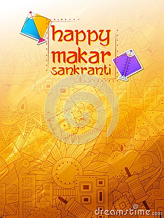 Happy Makar Sankranti wallpaper with colorful kite string Vector Illustration