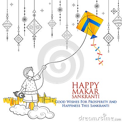 Happy Makar Sankranti wallpaper with colorful kite string Vector Illustration