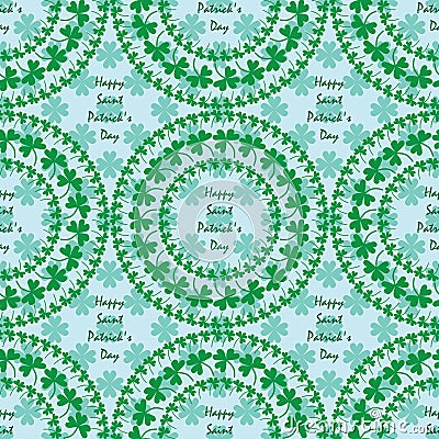 St. Patrick's Day mandala circle clover green writing seamless pattern Vector Illustration