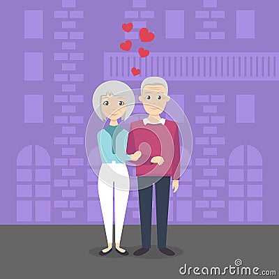 Illustration of happy smiling senior married couple in lo Vector Illustration