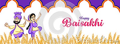 Illustration of happy vaisakhi/ Baisakhi festival of hindu and sikh, punjabi festival of celebrating harvest season of wheat Stock Photo