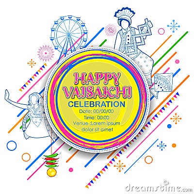 Happy Vaisakhi Punjabi spring harvest festival of Sikh celebration background Vector Illustration