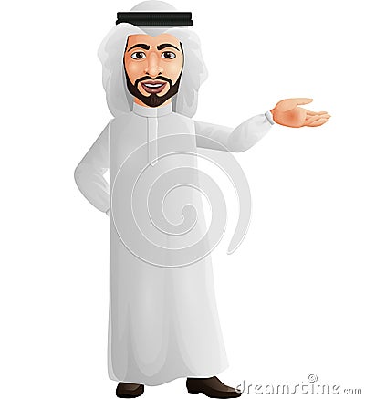 Happy young Arab businessman presenting Vector Illustration