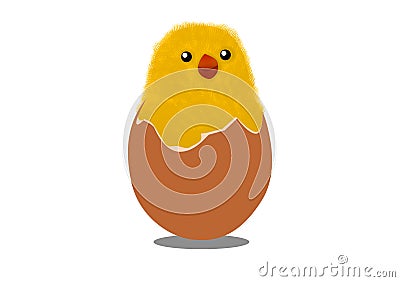 Illustration of hatched egg with a cute chick Stock Photo