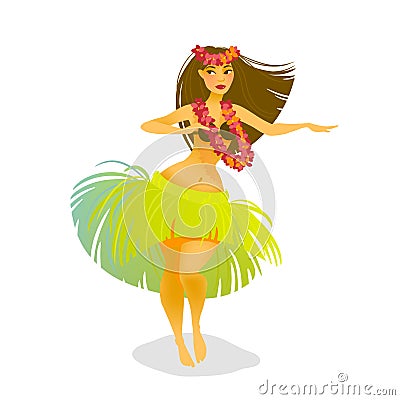 Illustration of a Hawaiian hula dancer woman Vector Illustration