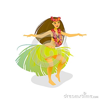 Illustration of a Hawaiian hula dancer woman Vector Illustration