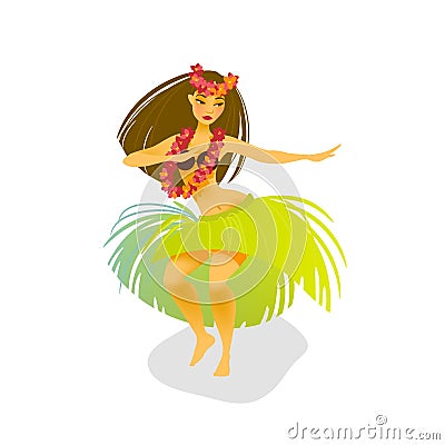 Illustration of a Hawaiian hula dancer woman Vector Illustration